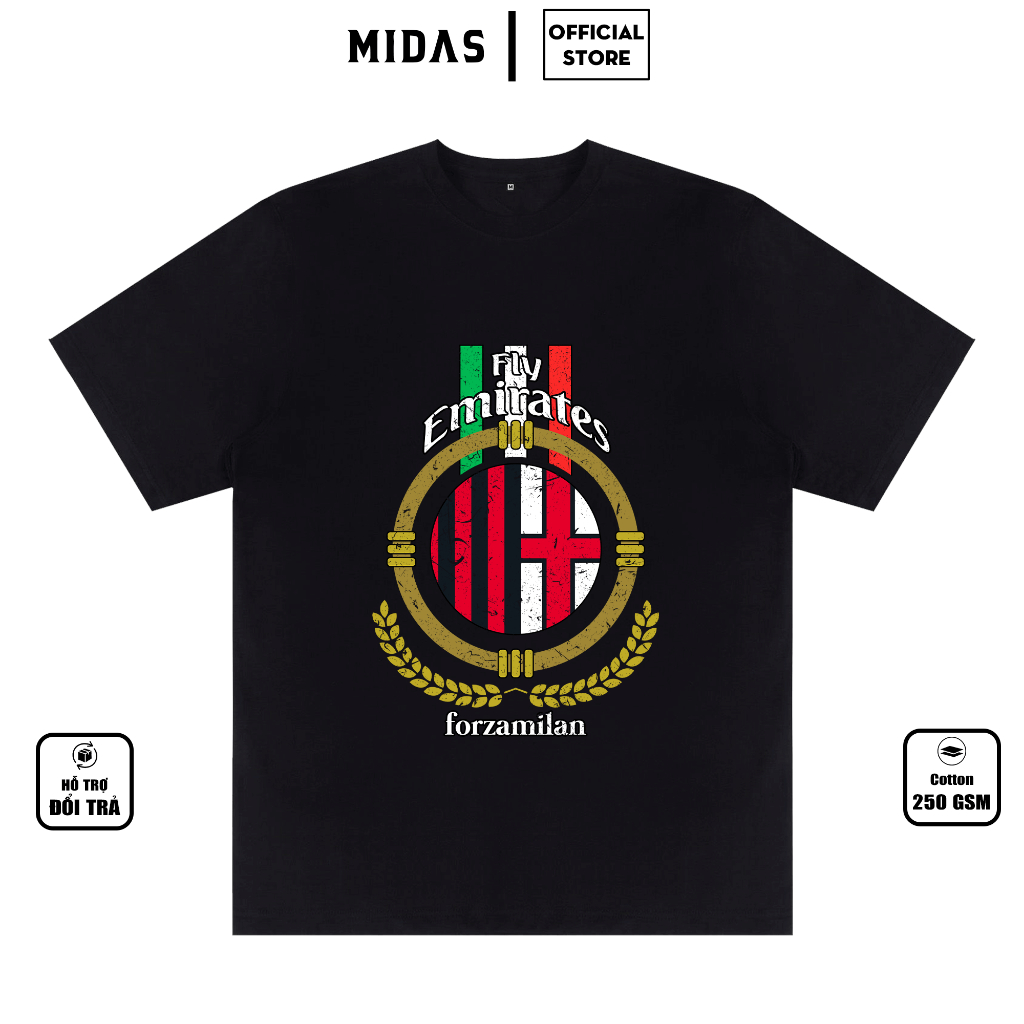Áo Thun AC Milan, Áo Thun In Hình CLB AC Milan Chất Liệu Cotton 250 GSM, Co Giãn 4 Chiều