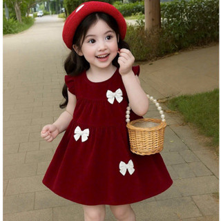  Váy Noel bé gái set váy nhung đỏ đính nơ chân váy bồng bềnh cực xinh cho bé mặc đi chơi Noel Tết Moon Jonhny Baby Kids 