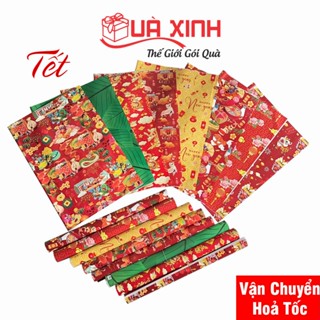  Combo 5 Cuộn Giấy Gói Quà Tết Chất Liệu Couche Định Lượng 70 GSM Kích Thước 52x72Cm 