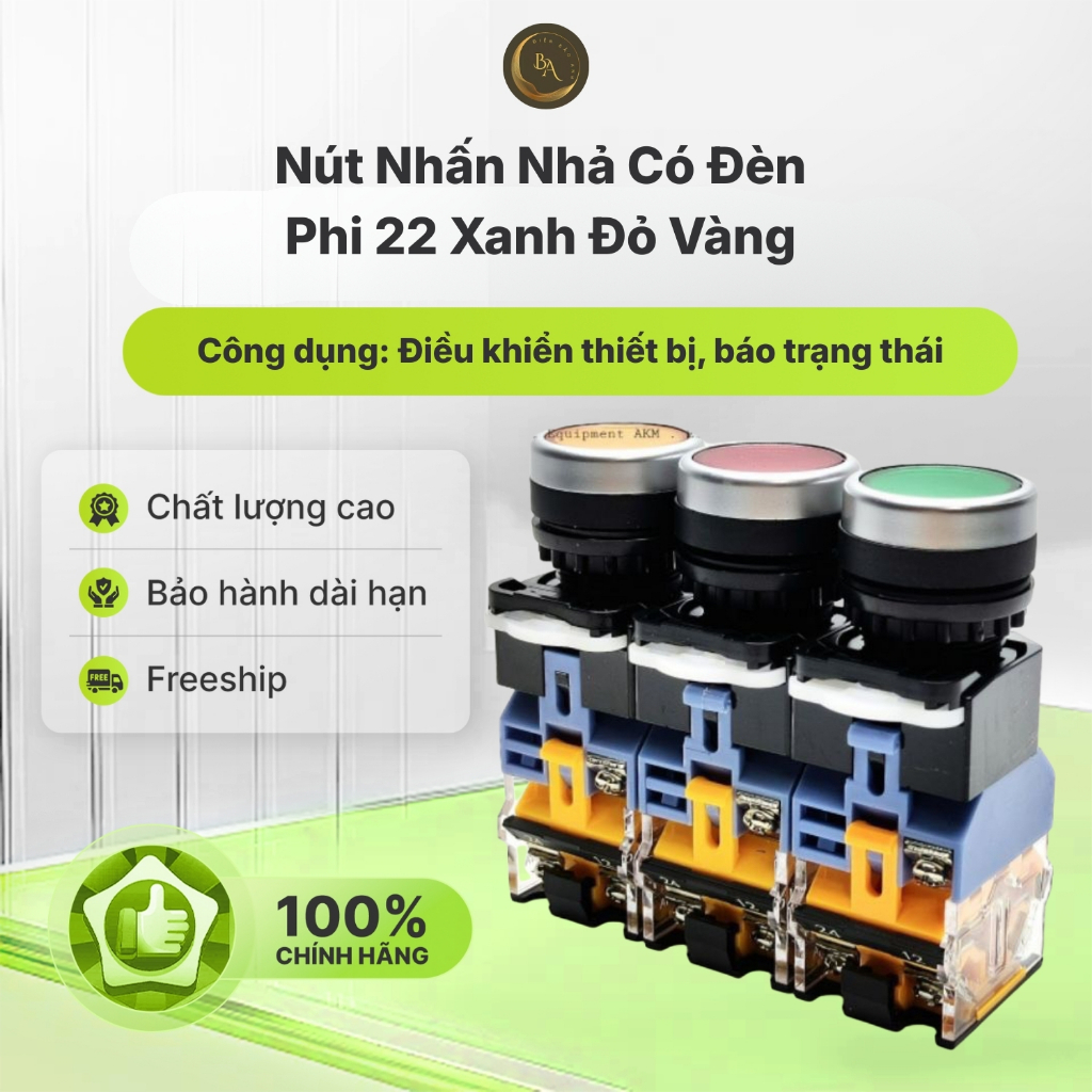 Nút Nhấn Nhả-nút nhấn tự giữ Có Đèn Phi 22 xanh đỏ vàng dienbaoanh