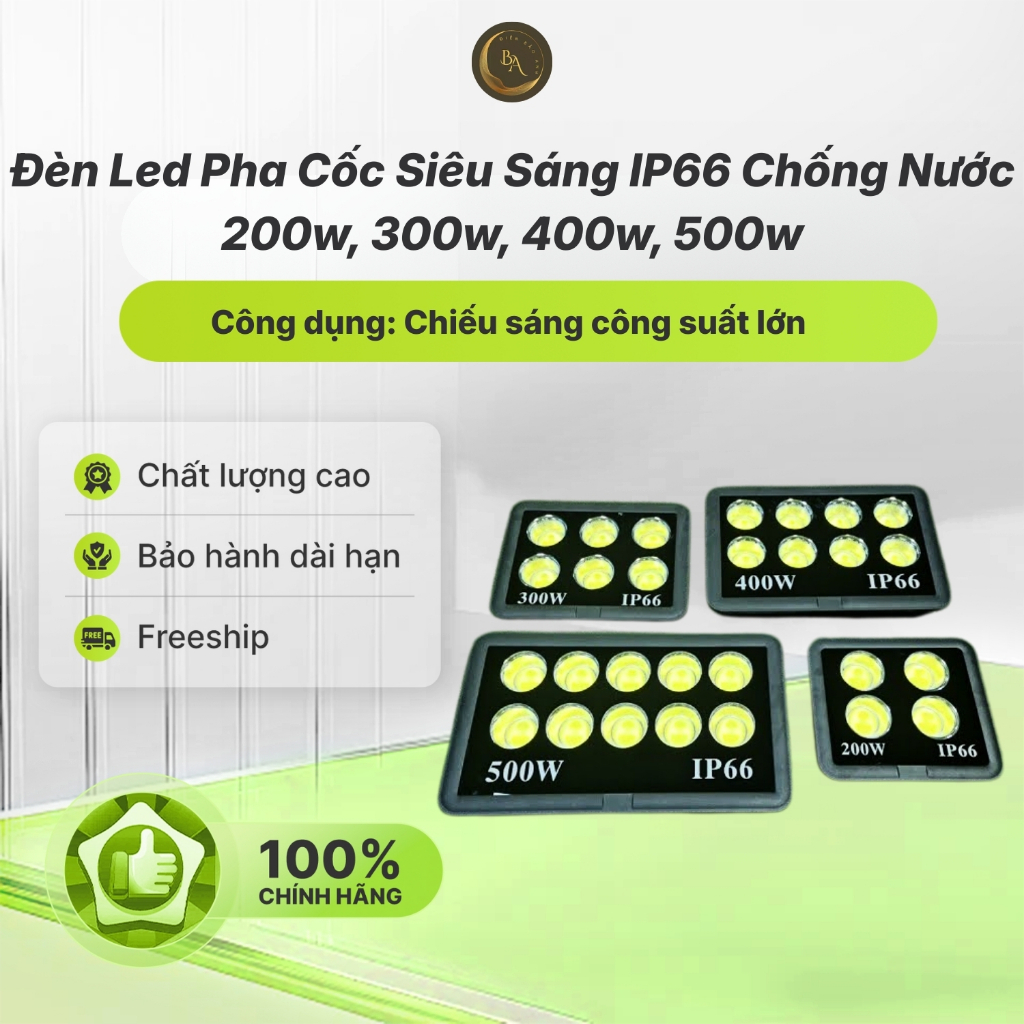 Đèn Led Pha Cốc Siêu Sáng IP66 Chống Nước 200w, 300w, 400w, 500w, Đèn Pha Led dienbaoanh