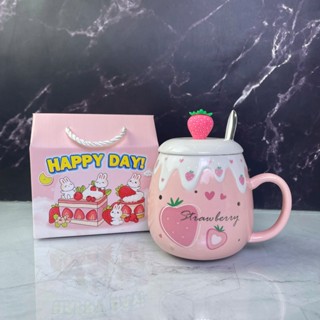  quà tặng cốc sứ ,ly sứ có nắp kèm muống ,họa tiết dễ thương làm quà tặng dung tích 500ml - Gốm sứ Sh 