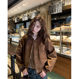  Naii.order | Áo bomber nữ da lộn phong cách mỹ retro dáng ngắn thời trang 