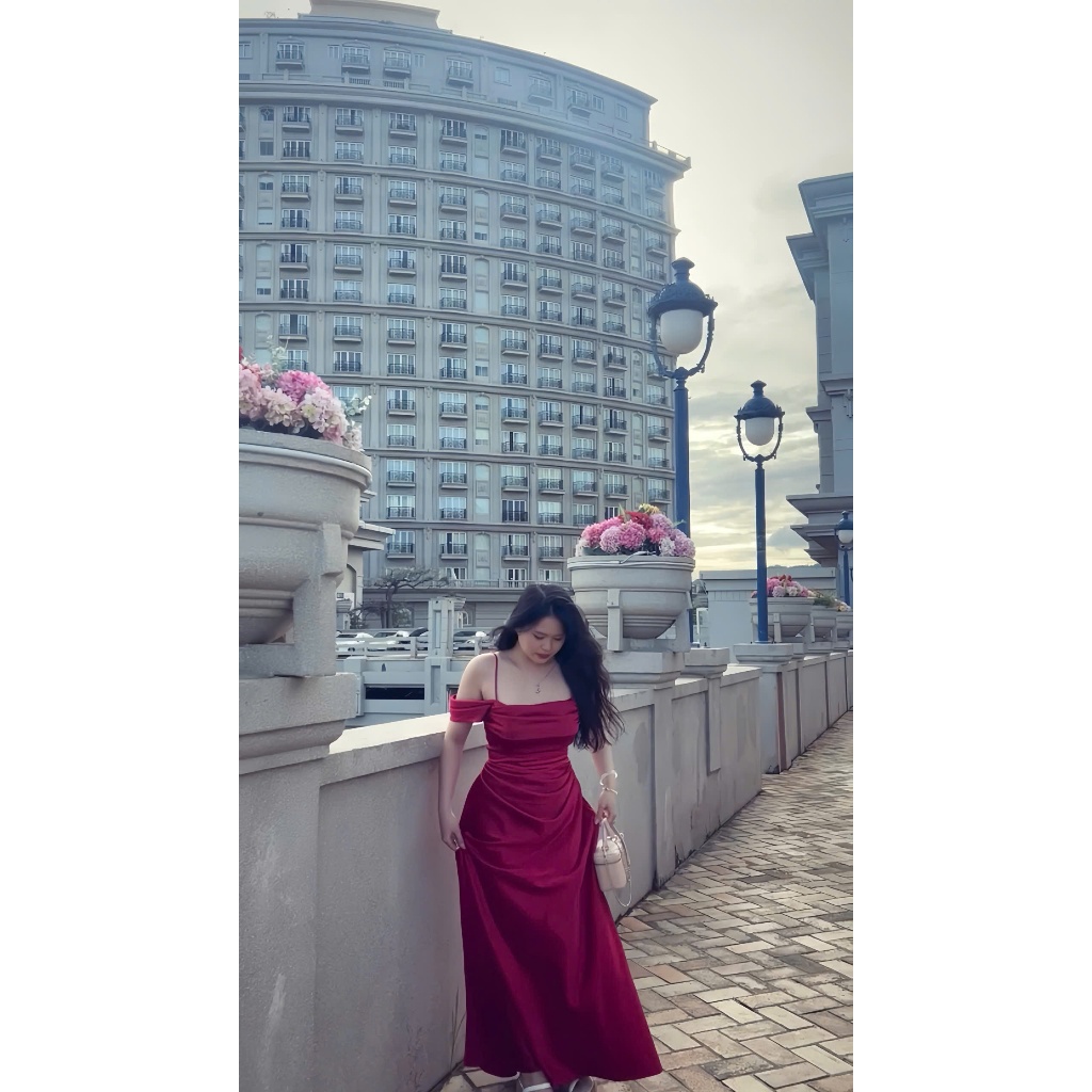 [Kèm Hoa] Đầm Lụa Bigsize nista Dáng Dài Bẹt Vai Có Mút Xếp Ly Eo Siêu Sang Bigsize Từ 55-90K PhTh06 | BigBuy360 - bigbuy360.vn