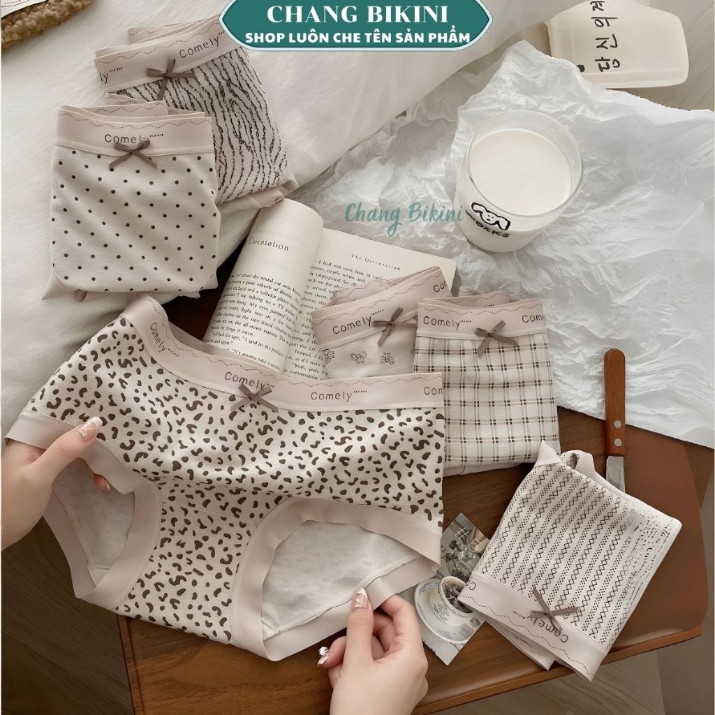 Combo 10 - 5 Quần Lót Cotton Vintage Comely Thun Tông Nâu Be Mix Họa Tiết Xinh chất vải mát mịn đủ m