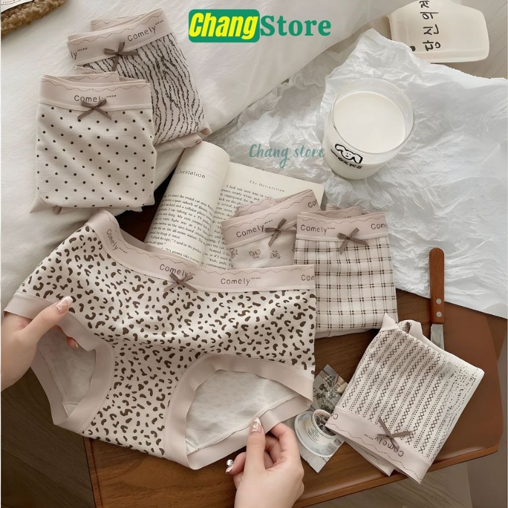 Combo 10 - 5 Quần Lót Cotton Vintage Comely Thun Tông Nâu Be Mix Họa Tiết Xinh chất vải mát mịn đủ m