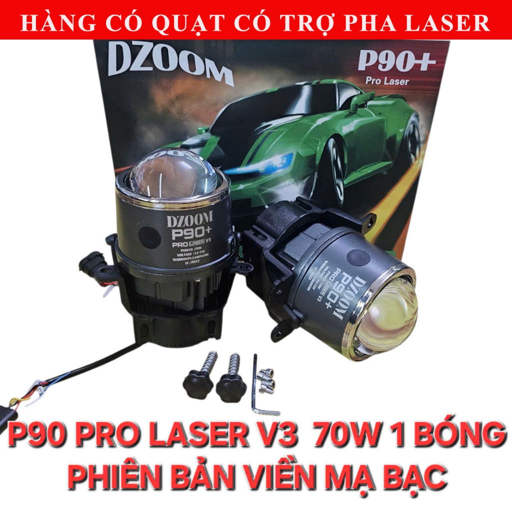 Đèn bi gầm P90  V3 Pro Laser Chính hãng DZOOM 70W 1 BÓNG Trợ pha laser 3 màu có quạt tản nhiệt BH 24
