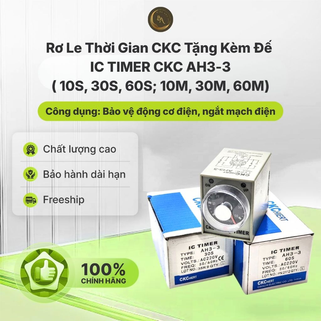 Rơ LE Thời Gan CKC Tặng Kèm Đế,IC TIMER CKC AH3-3(10S;30S;60S;10M;30M;60M)