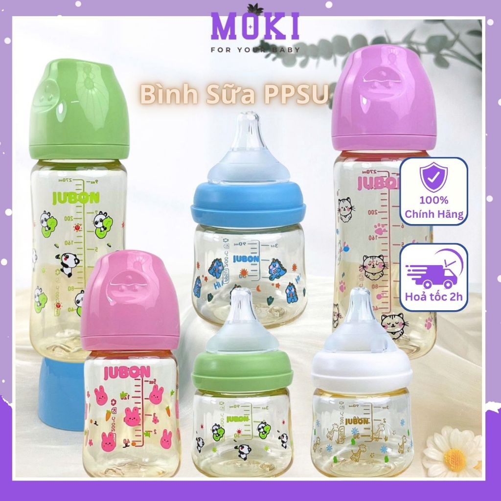 [Mẫu Mới 2025] Bình sữa cho bé Jubon, bình sữa PPSU không BPA an toàn chống sặc Moki Store