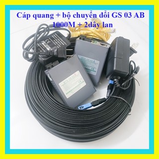 Combo cáp quang + converter 1000mbp FL telecom cáp bấm sẵn 2 đầu CVT HTB GS03AB 60-240m tặng 2lan