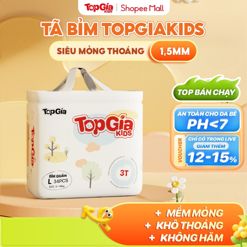  Bỉm Tã Quần Dán Topgiakids Cho Bé Mềm Mỏng Thoáng Tả Siêu Thấm Hút Chống Tràn Hiệu Quả Chính Hãng Đủ Size Cho Bé 