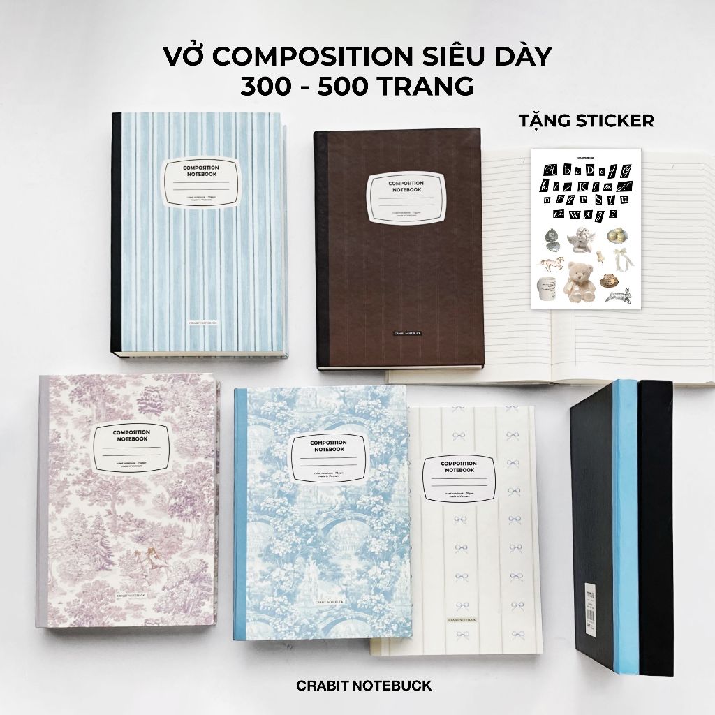[TẶNG STICKER] Vở 300 trang 500 trang bìa bồi cứng kẻ ngang vở dày Size B5 70gsm tập học sinh vở Cra