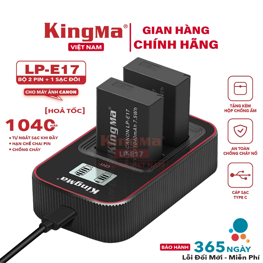[ Hoả Tốc ] Bộ 2 Pin + Sạc Đôi LP-E17 Chính Hãng KINGMA. Dung Lượng 1040mAh. Phiên Bản Mới Nhất V3 (