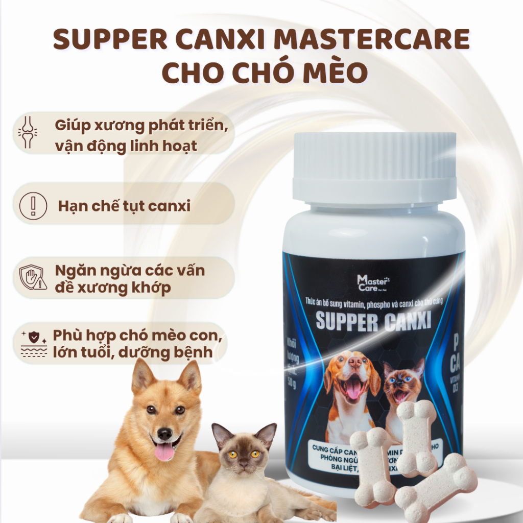 Canxi Supper Cho Chó Mèo MASTERCARE, Bổ Sung Canxi, Ngừa Còi Xương, Tránh Bại Liệt Cho Chó Mèo
