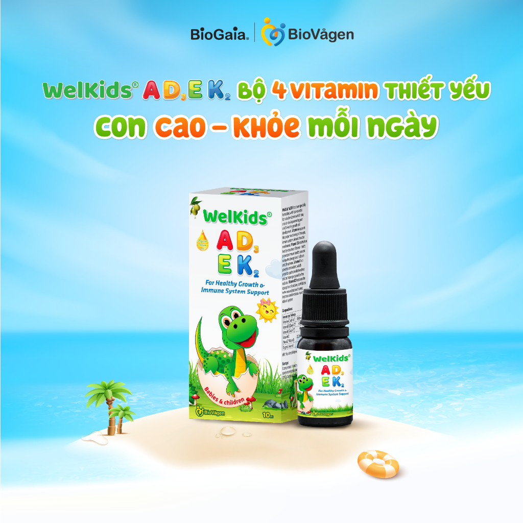 Vitamin WelKids ADEK bổ sung D3K2 kết hợp Vitamin A, E giúp bé phát triển chiều cao, nâng cao đề khá