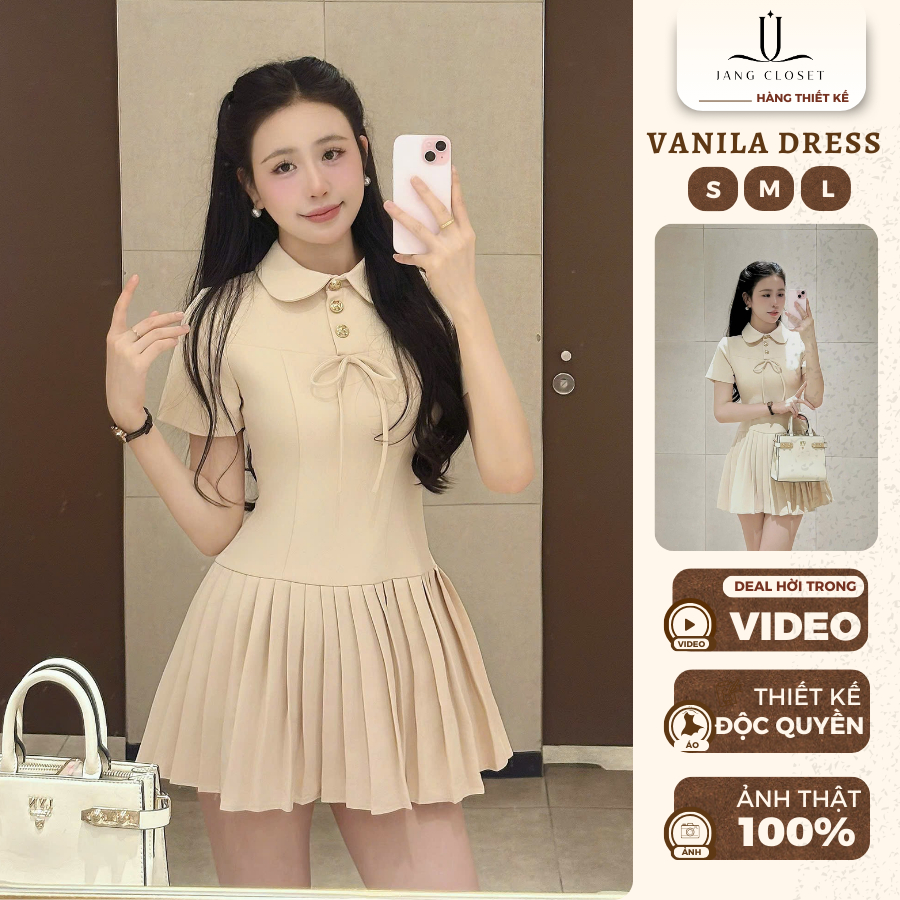 [JANG CLOSET] Váy đầm nữ thiết kế tiểu thư màu trắng kem nơ liền váy Vanila Dress - Jang Closet