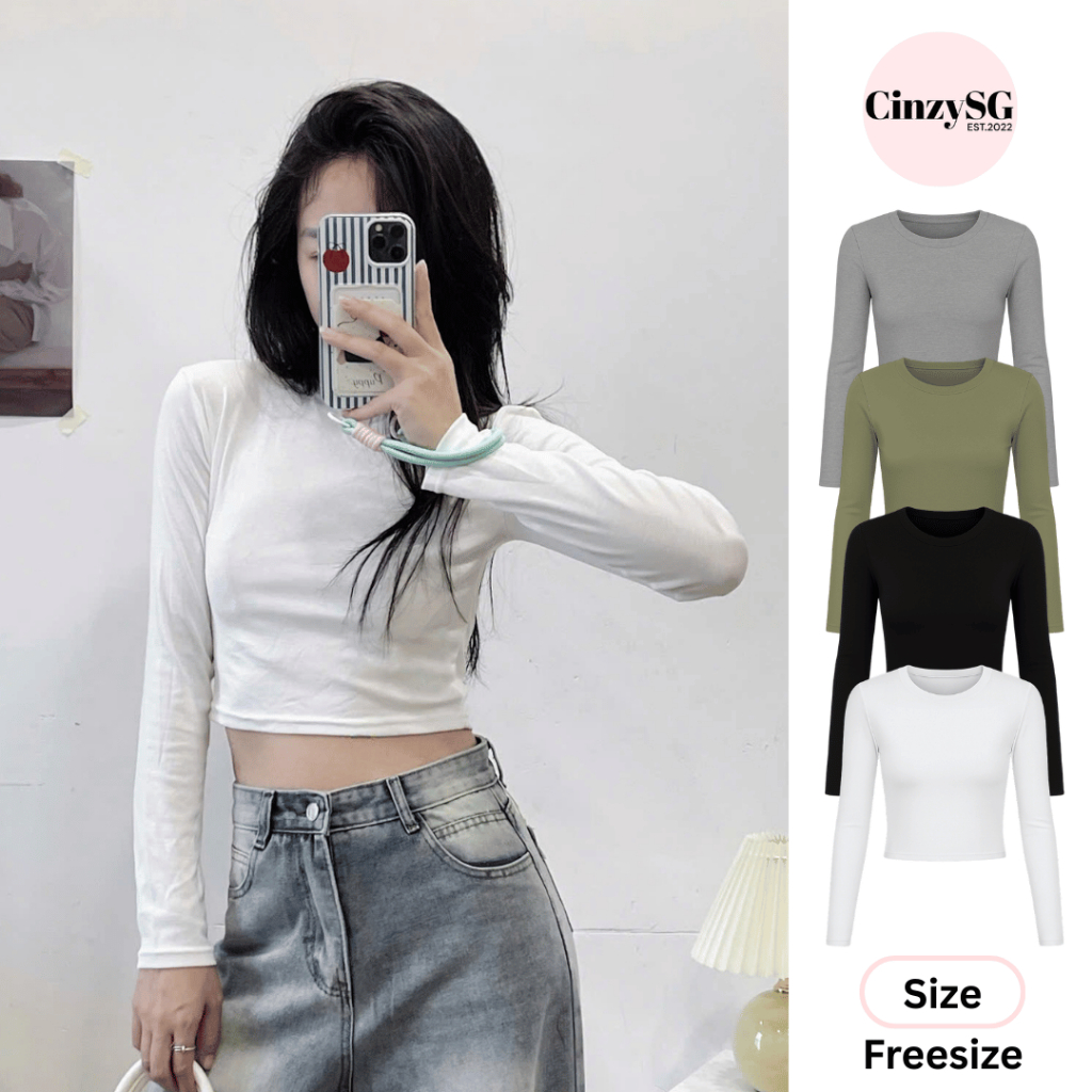 Áo Croptop Nữ Tay Dài CinZy SG Form Ôm Body Chất Liệu Thun Mịn Co Giãn Free Size