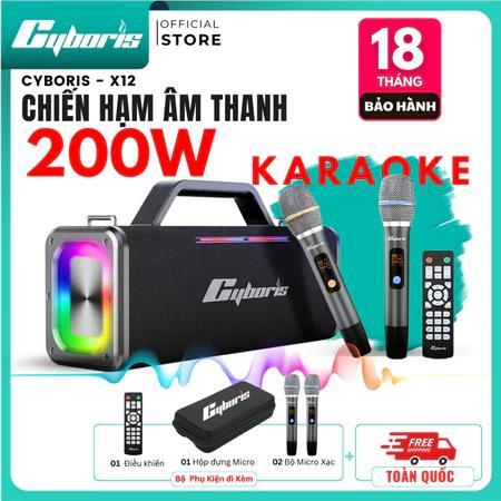 LOA BLUETOOTH KARAOKE CYBORIS X12-200W,Siêu Bass, KARAOKE, Pin 12h, BẢO HÀNH 18 Tháng