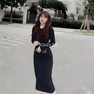 Đầm Dáng Dài Midi Ôm Dáng - Váy Body Nữ Tay Dài Chất Len Tăm Mềm Mịn Co Giãn Freesize Cinzy