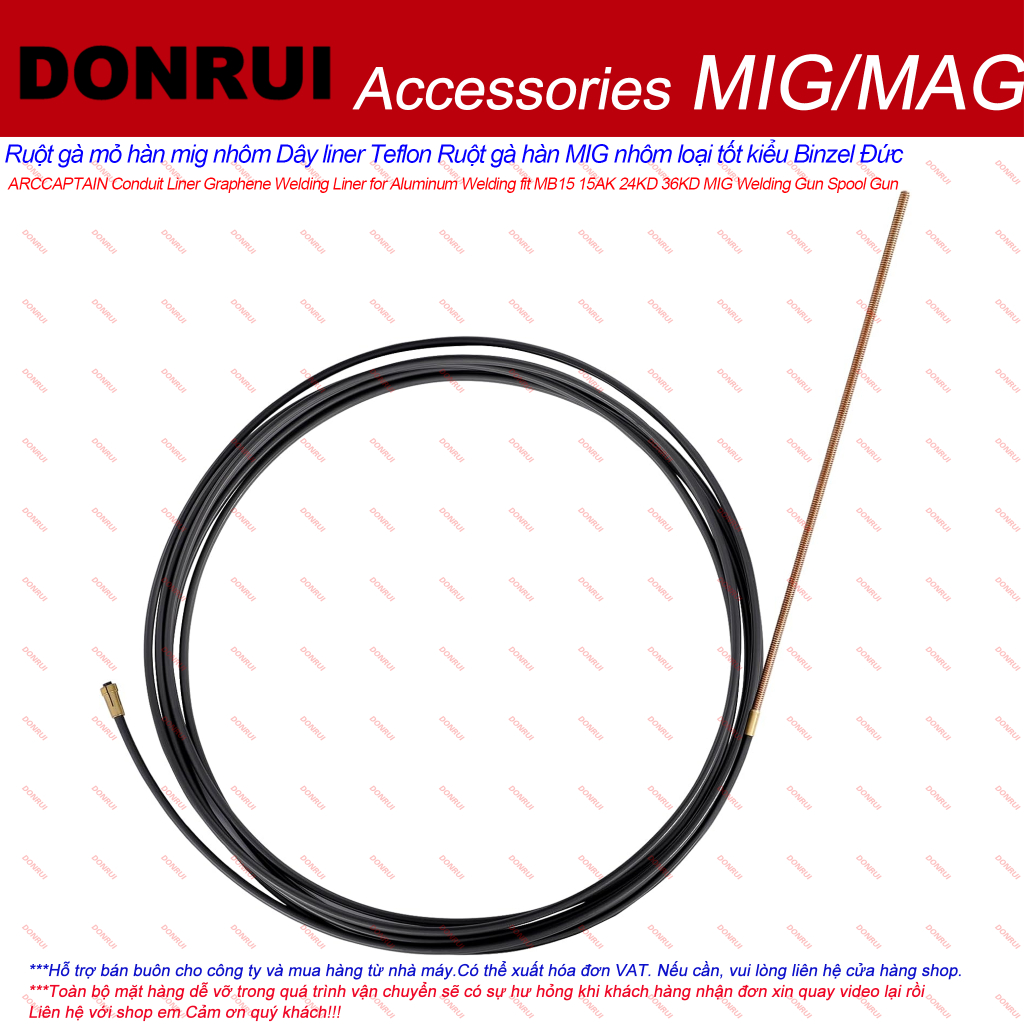 Ruột gà mỏ hàn mig 24KD 36KD 501D nhôm Dây liner Teflon loại tốt kiểu Binzel Đức EU 5M 3M