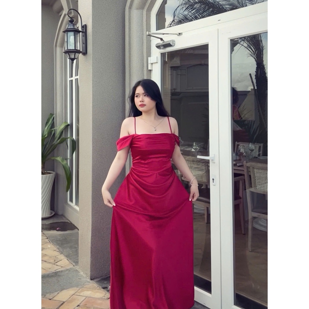 [Kèm Hoa] Đầm Lụa Bigsize nista Dáng Dài Bẹt Vai Có Mút Xếp Ly Eo Siêu Sang Bigsize Từ 55-90K PhTh06 | BigBuy360 - bigbuy360.vn