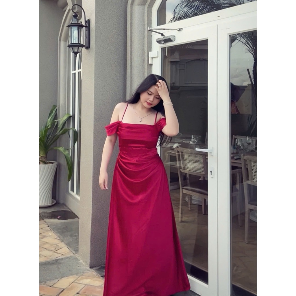[Kèm Hoa] Đầm Lụa Bigsize nista Dáng Dài Bẹt Vai Có Mút Xếp Ly Eo Siêu Sang Bigsize Từ 55-90K PhTh06 | BigBuy360 - bigbuy360.vn