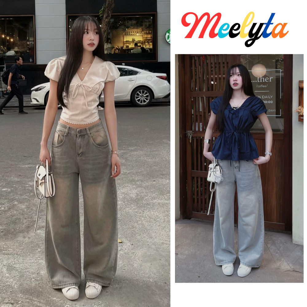 Quần Jeans Bò Ống Rộng suông đứng Nam Nữ MIAA 3 Màu Wash Cạp Cao , Quần jeans lưng cao  Tôn Dáng ống