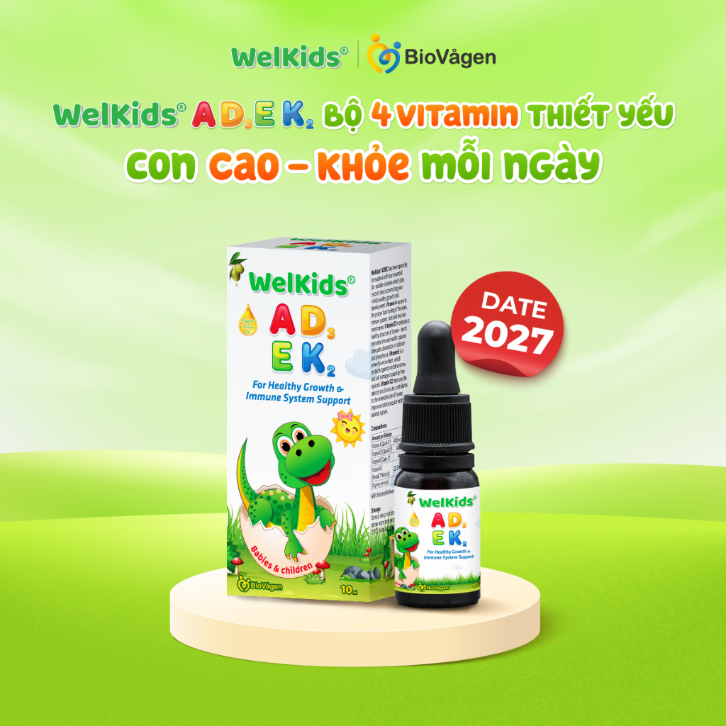 WelKids ADEK bổ sung D3K2 kết hợp Vitamin A, E hỗ trợ nâng cao đề kháng, phát triển chiều cao