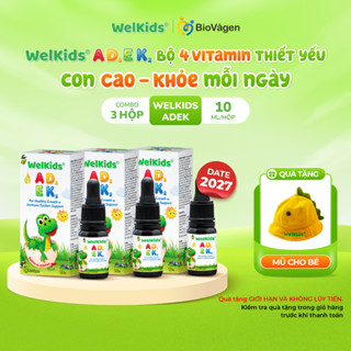 Combo 3 lọ WelKids ADEK bổ sung D3K2 kết hợp Vitamin A, E hỗ trợ nâng cao đề kháng, phát triển chiều cao