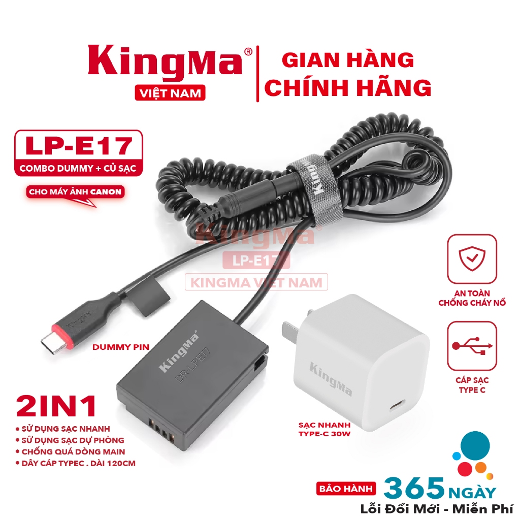 Dummy. Combo Pin LP-E17 Và Củ Sạc Nhanh PD 30W Chính Hãng KINGMA. For Canon LP-E17 ( Bảo Hành 12 Thá