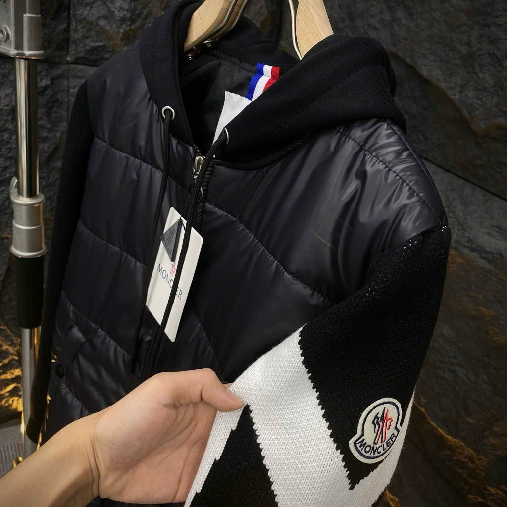 Áo khoác bomber nam nữ MC dệt gân ngang tay pha len phối vạch trắng thêu logo Hàng Quảng Châu 2026 a