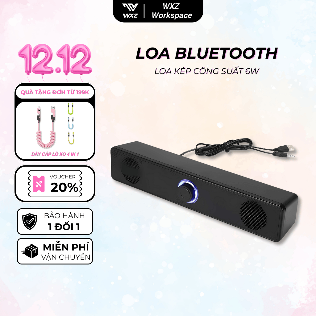 Loa Bluetooth E-3511 Loa Kép Công Suất 6W, Bass Mạnh, Kết Nối Không Dây Cho PC Laptop Điện Thoại