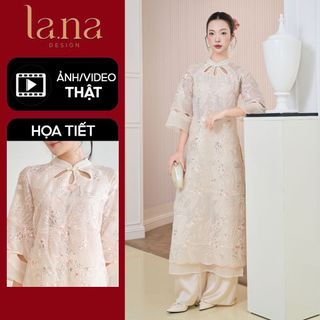  Set áo dài cao cấp Tố Trân thiết kế 4 tà dáng suông vải tơ xốp kim sa đính họa tiết nổi phối cúc ngọc - SD395 Tết 