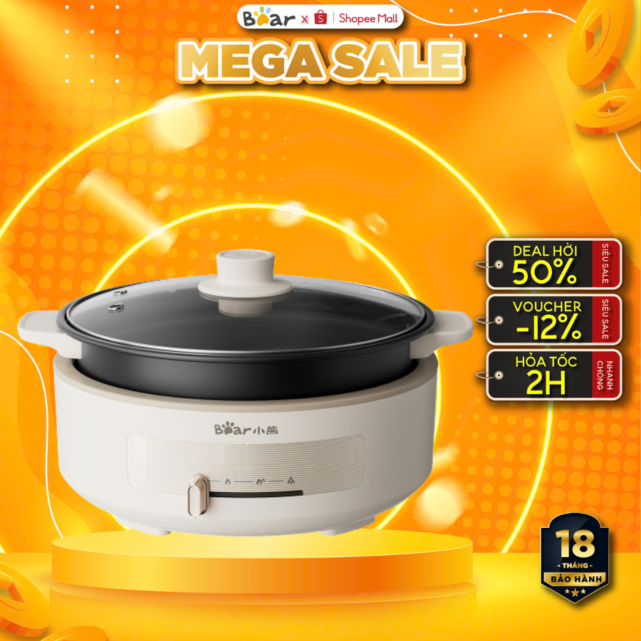 Nồi lẩu đa năng 4L Bear HP-4H40F (DHG-C40V2) -1500W- Lòng nồi chống dính, tháo rời- BH 18 tháng