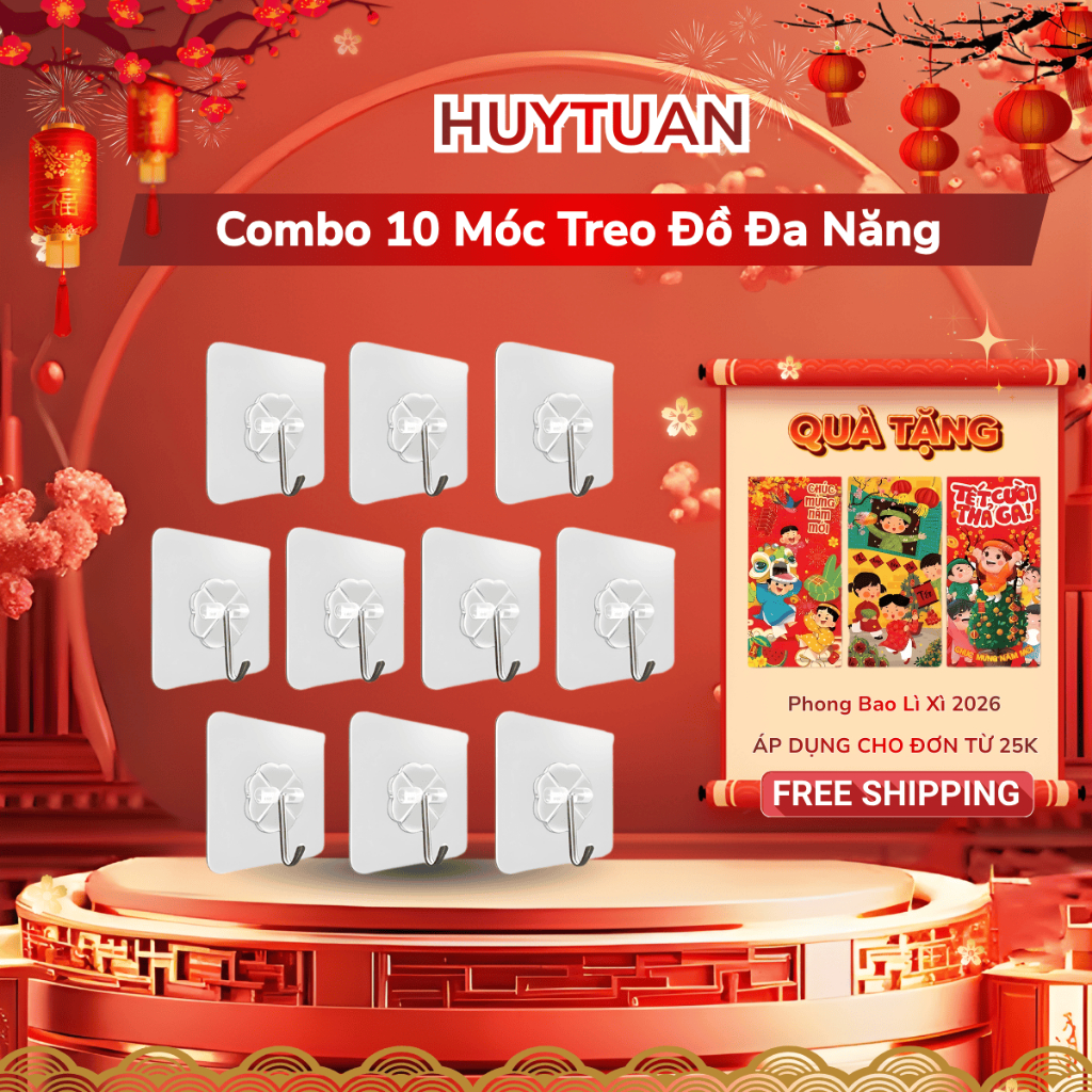 Combo 10 Móc Dán Tường Treo Đồ Trong Suốt - Móc Dính Cường Lực Thần Thánh Siêu Dính Đa Năng (MT01)