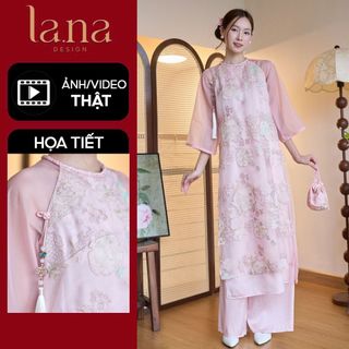  Set áo dài Tết thiết kế La.na Design Ỷ Mộng họa tiết hoa 4 cánh chất liệu tơ kính phối lụa cao cấp- SD276  TẶNG TÚI  