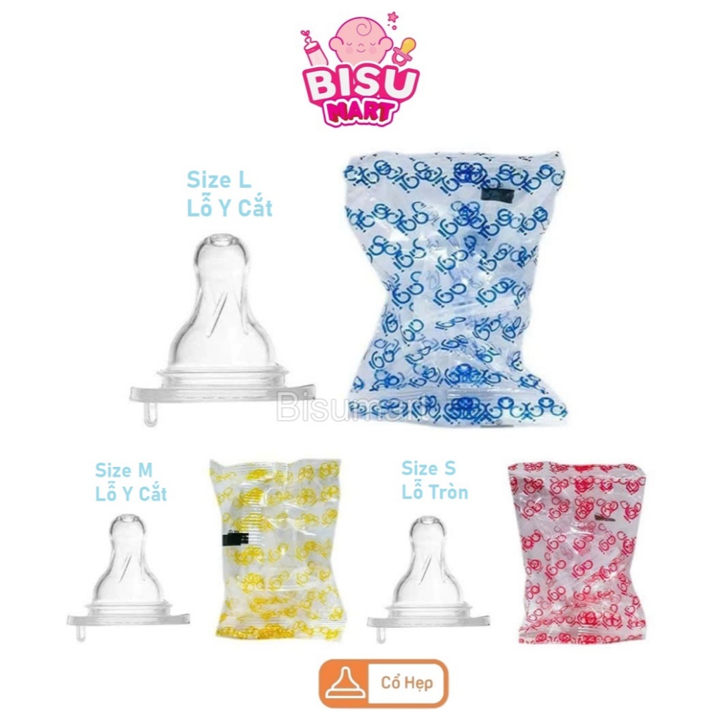 Núm vú Agi Cổ Hẹp núm ty silicon mềm cho bé Size S M L
