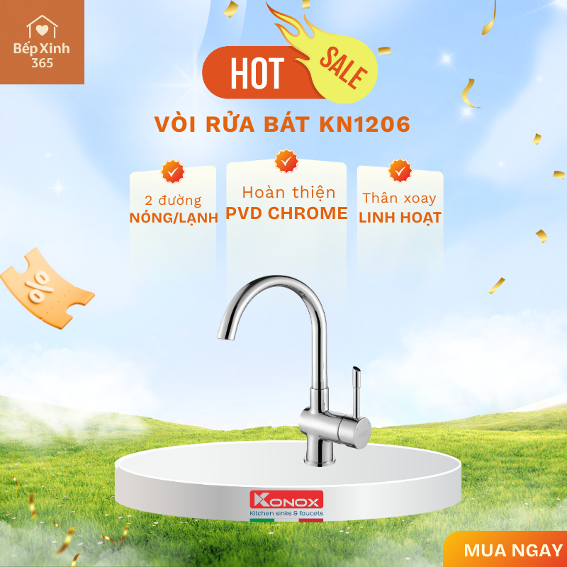 Vòi rửa bát Konox KN1206 bền bỉ thiết kế sang trọng phù hợp nhiều không gian