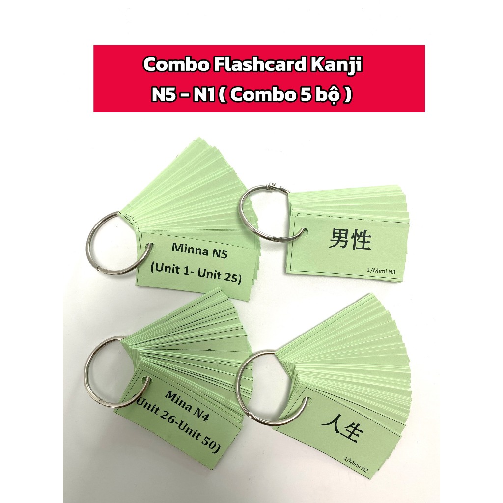 Combo Bộ Flashcard Học Kanji - Từ Vựng N5 - N1 ( Combo 5 bộ - Bản mới nhất )