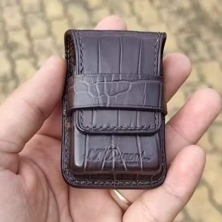 Bao Da ST.DUPONT 2 Line Chính Hãng - Bao Da Dupont Da Cá Sấu Bụng - Nâu