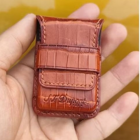 Bao Da ST.DUPONT 2 Line Chính Hãng - Bao Da Dupont Da Cá Sấu Bụng - Nâu Đỏ
