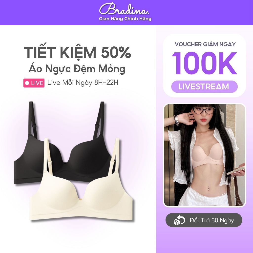 [MUA 1 TẶNG 1 - Chọn phân loại] COMBO 2 Áo ngực không gọng Bradina Perfect Fit2 cup chéo, tạo khe ng