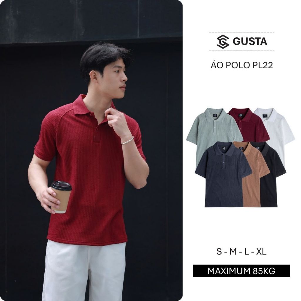 Áo Polo Nam Gusta Trơn Chất Liệu Cotton Dệt Kim Cao Cấp Co Giãn PL22