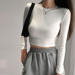 Áo Croptop Nữ Tay Dài CinZy SG Form Ôm Body Chất Liệu Thun Mịn Co Giãn Free Size