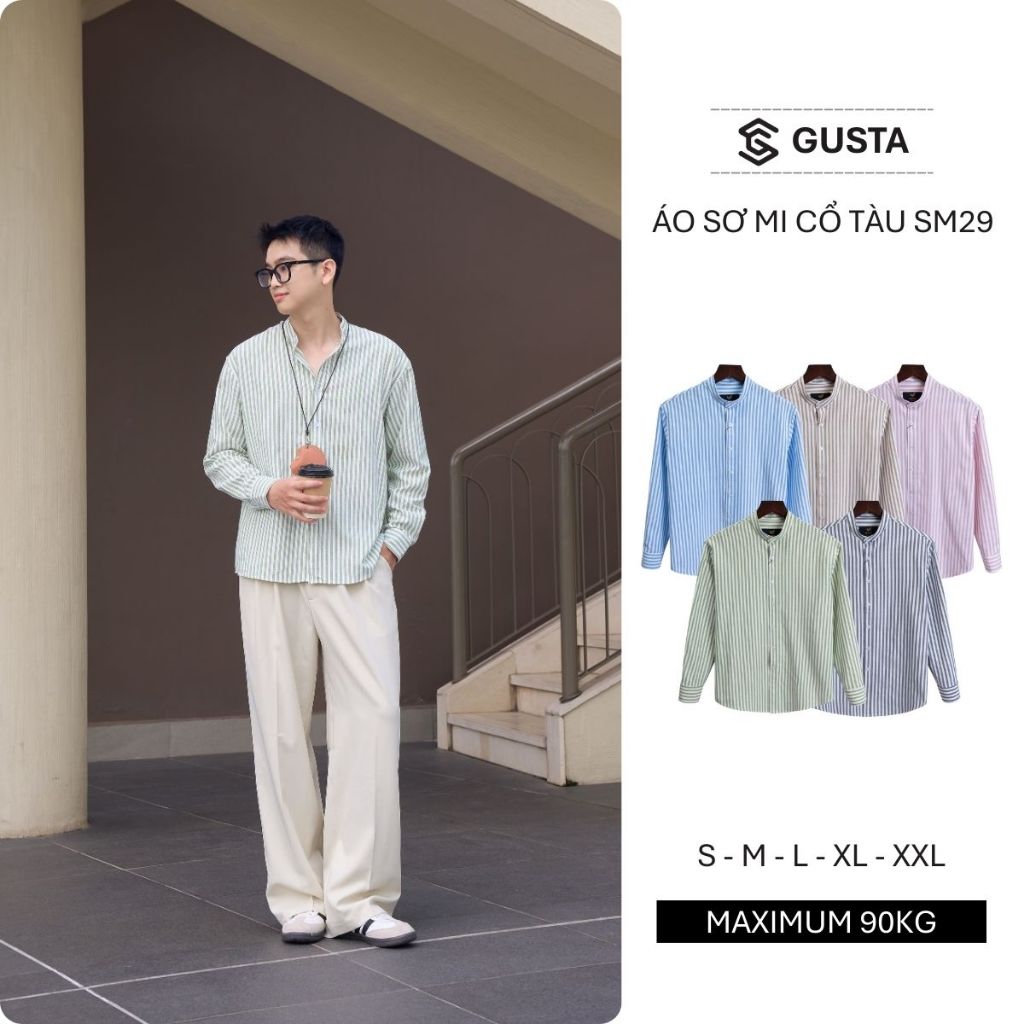Áo Sơ Mi Nam Tay Dài GUSTA Áo Sơ Mi Cổ Tàu Oxford Chất Dày Dặn Tự Nhiên Thoáng Mát SM29