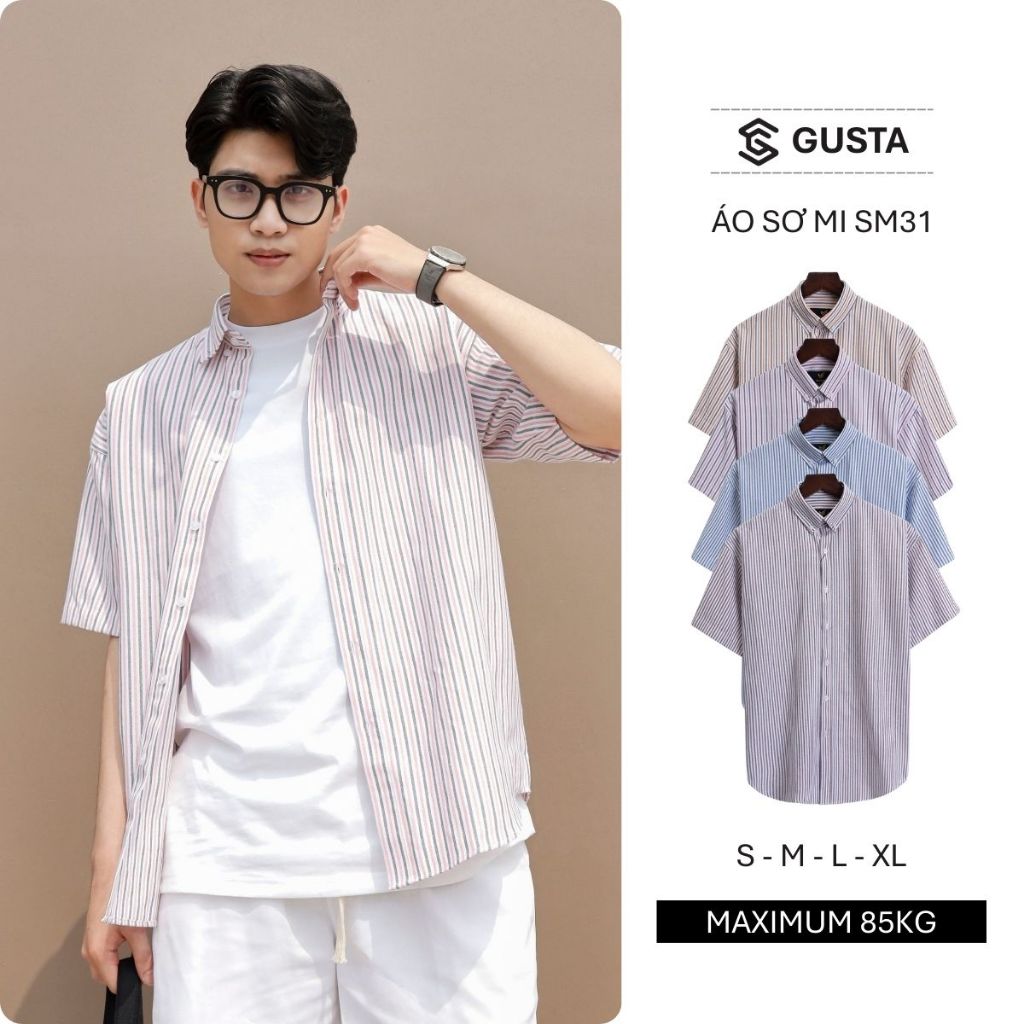 Áo Sơ Mi Gusta Oxford Dáng Regular Cao Cấp Cổ Bẻ Ngắn Tay Họa Tiết Kẻ Sọc Basic - SM31