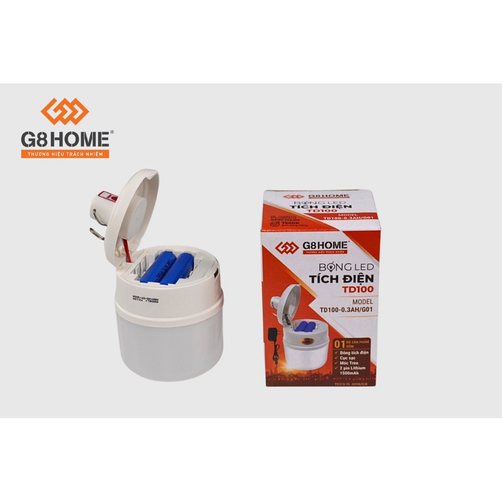 Bóng Đèn LED Tích Điện G8HOME TD100 – 30W – Có Móc Treo – Pin 1500mAh – Sáng 6–8 Giờ