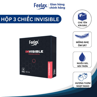  Bao cao su Feelex Invisible siêu mỏng nhiều gel bôi trơn hương dâu nhỏ gọn - hộp 03 chiếc 