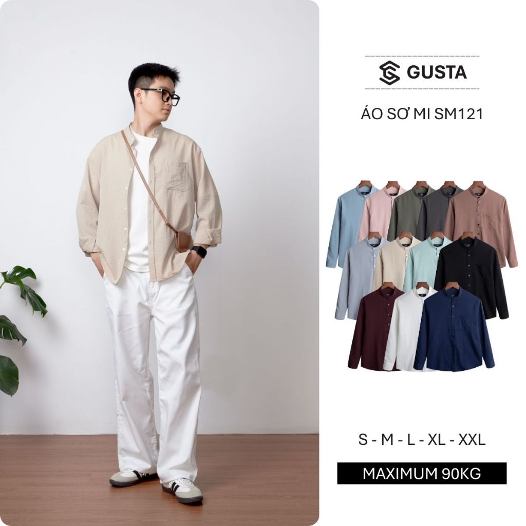 Áo Sơ Mi Nam GUSTA Cổ Tàu Đũi Xước Form Oversize Vải Linen Mềm Mại Thoải Mái Thanh Lịch SM121