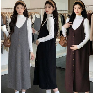  Set Bầu Thu Đông Áo Len + Yếm Bầu Cúc Dọc – Combo 2 Chi Tiết Cao Cấp 3 Màu Thời Trang Cho Mẹ Bầu 